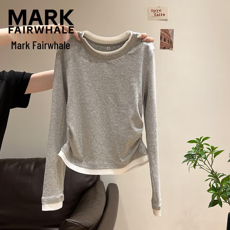 Mark Fairwhale Женская футболка с круглым вырезом, имитация двух peças, с длинным рукавом