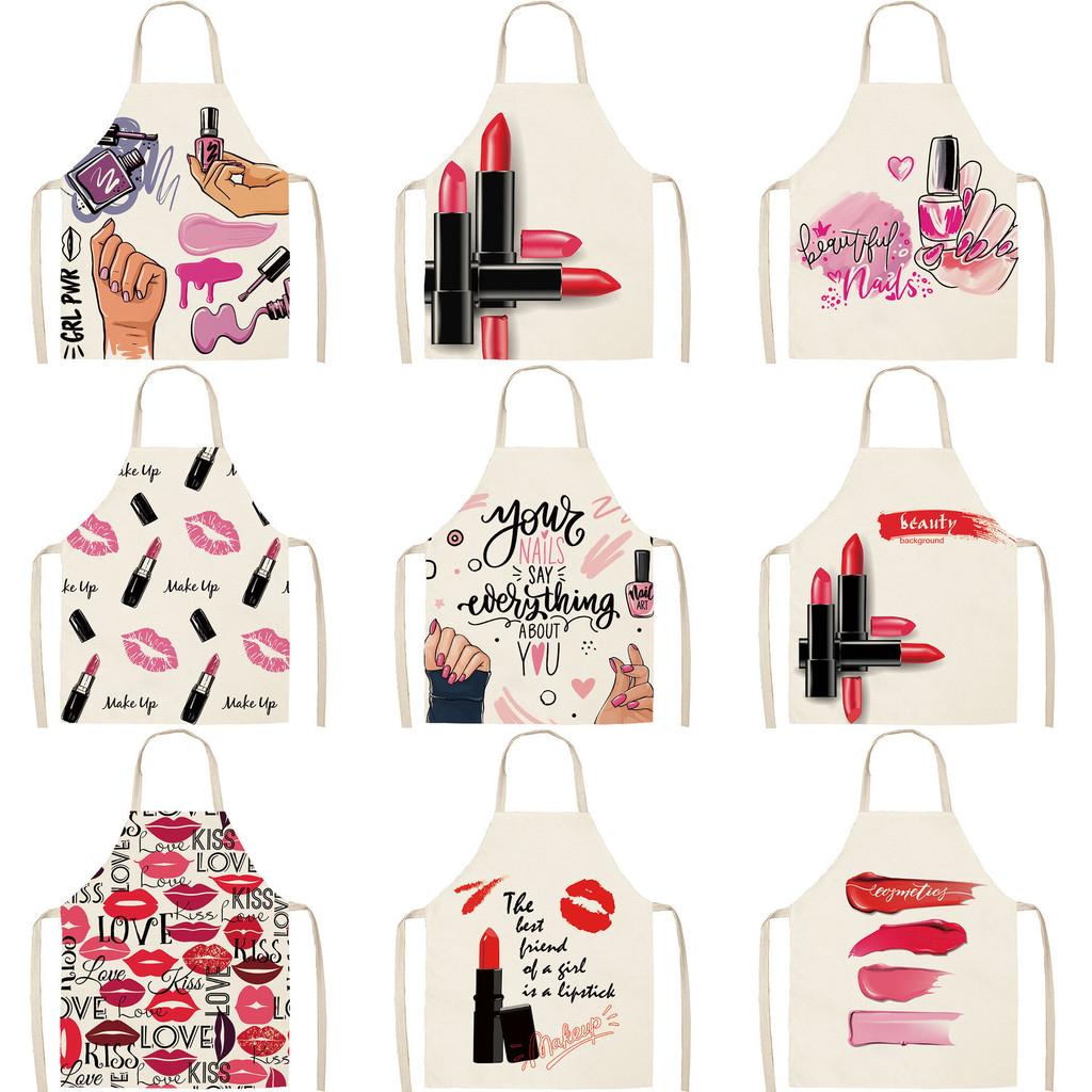 Minimalist Linen Apron For Women With Lipstick Design And Waterresistant Material For Nail Salons