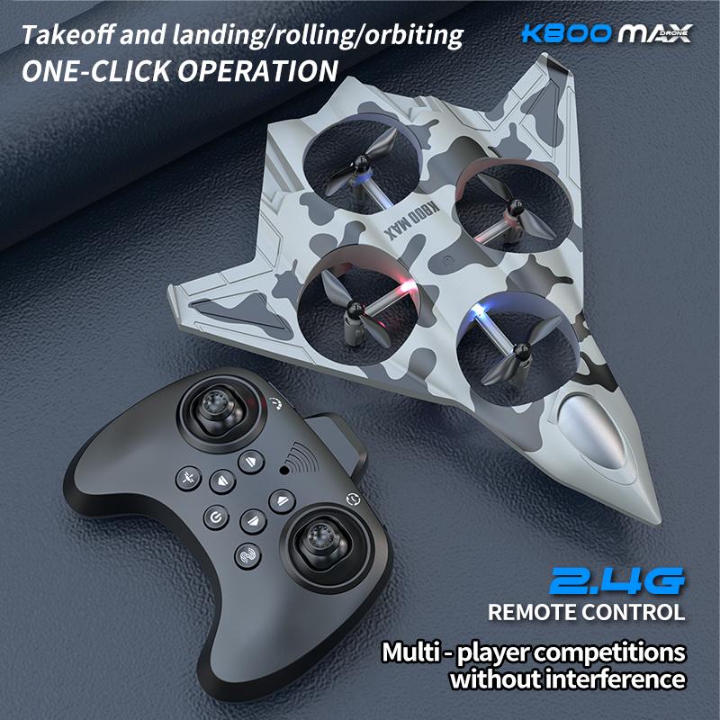 K800 MAX RC Plane Fighter Flip 360 ° 2.4G Remote Control Stunt Glider Flight Flying EPP Foam Airplane with LED Toys for Kids