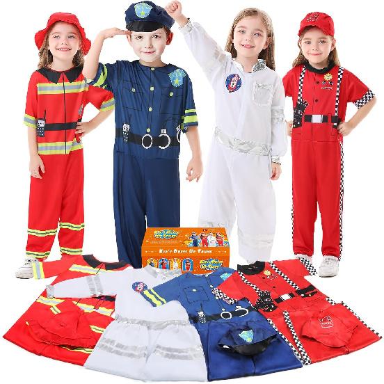 Jeowoqao Dress up Clothes for Little Boys Girls, Kids Dress Up Pretend Play Costumes,Police, Firefighters,Racers,Astronauts Costume for Toddler Age 3