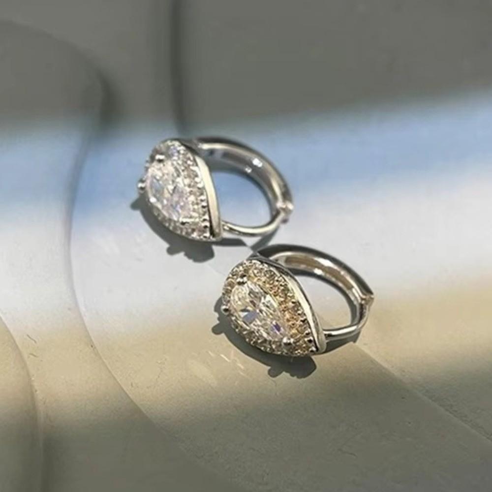 Sparkling Teardrop Stud Earrings Mini Ear Buckle New Water Drop Zircon Hoop Earrings Accessories