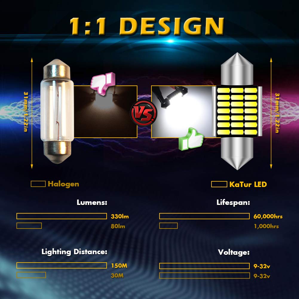 KATUR T10 39 мм/5 Вт Автомобильная светодиодная лампа 6000 К Белый неполярный взрывной свет Светодиодная лампа для комнаты Canbus 211-2 212-2 214-2 2112 2122 569 578