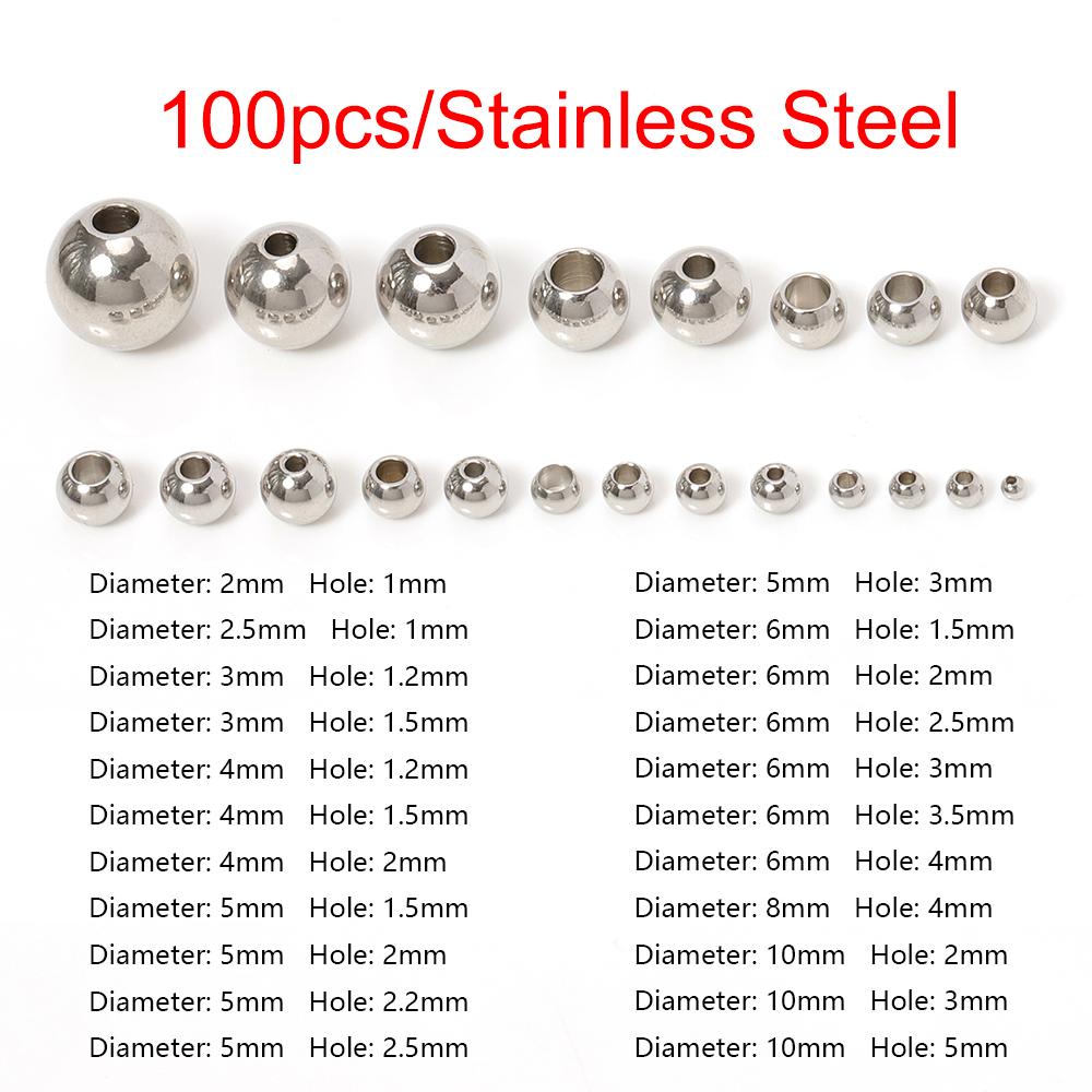 100pcs 3-10mm Stainless Steel Beads for Jewelry Making Loose Spacer Beads Ball Hole 1.2-5mm for Bracelets Jewelry Components DIY