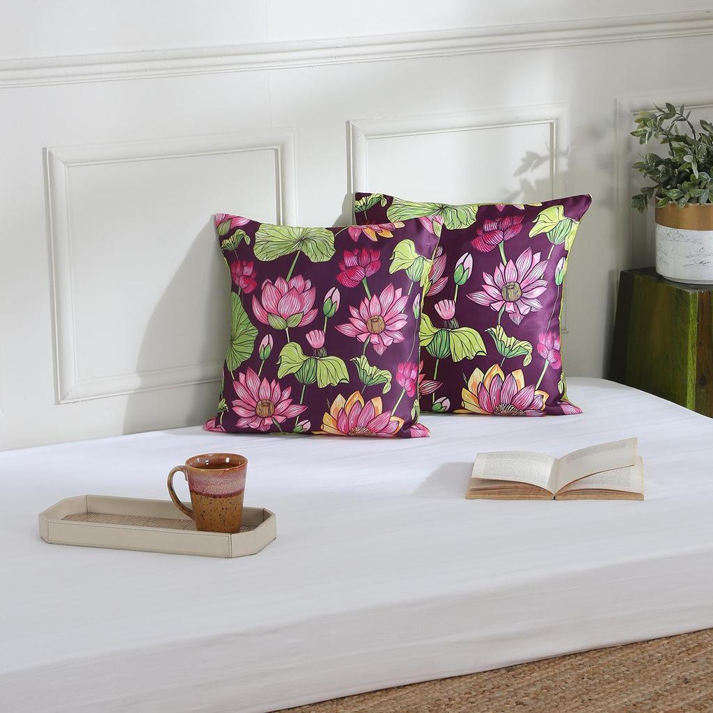 Чехол для подушки KOKO MAISON INC Lotus Garden Polystain (Упаковка из 2 шт.) | Закрытие клапаном | Цифровая печать