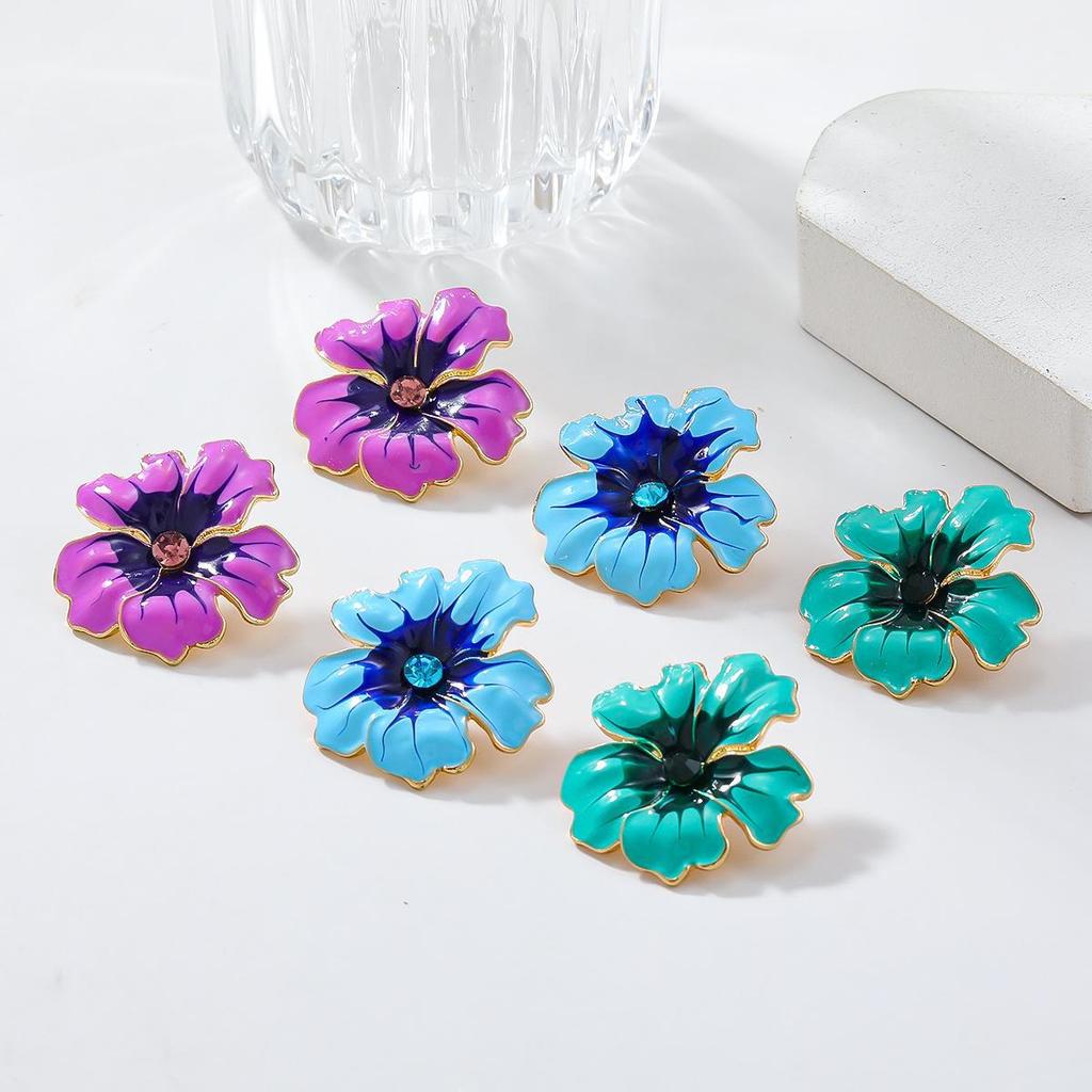 Exaggerated Multi-Color Handmade Flower Oil Drip Earrings for Women