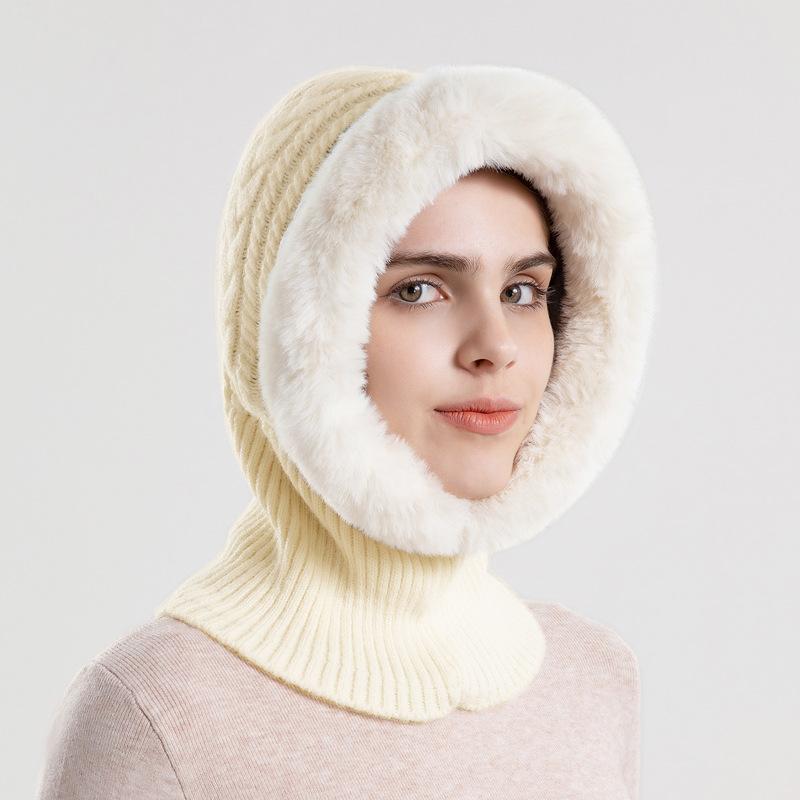 Women's Cold-Proof Knitted Hat Fleece-lined Thickened Scarf Integrated Hat Warm Ear Protection Sleeve Cap