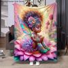 Cute Girl Elves Cartoon Blanket Soft Throw Print Blanket for Home Bedroom Bed Sofa Bed Camping Picnic Travel Office Blanket Gift