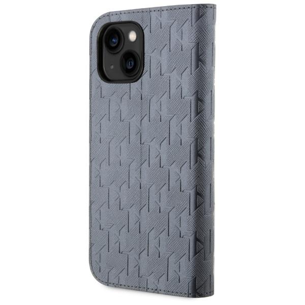 Etui do iPhone 14 Karl Lagerfeld Bookcase Srebrny Saffiano Monogram