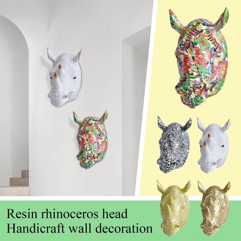 Modern Minimalist Home Decor - Resin Rhino Head Wall Art Creative Animal Head Wall Decoration Pendant