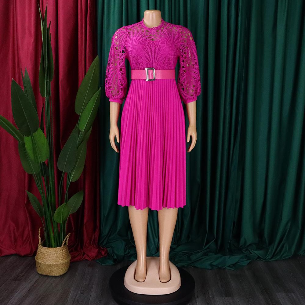 Летнее платье большого размера с кружевным крючком и цветком, сексуальное плиссированное платье в европейском и американском стиле с вырезами