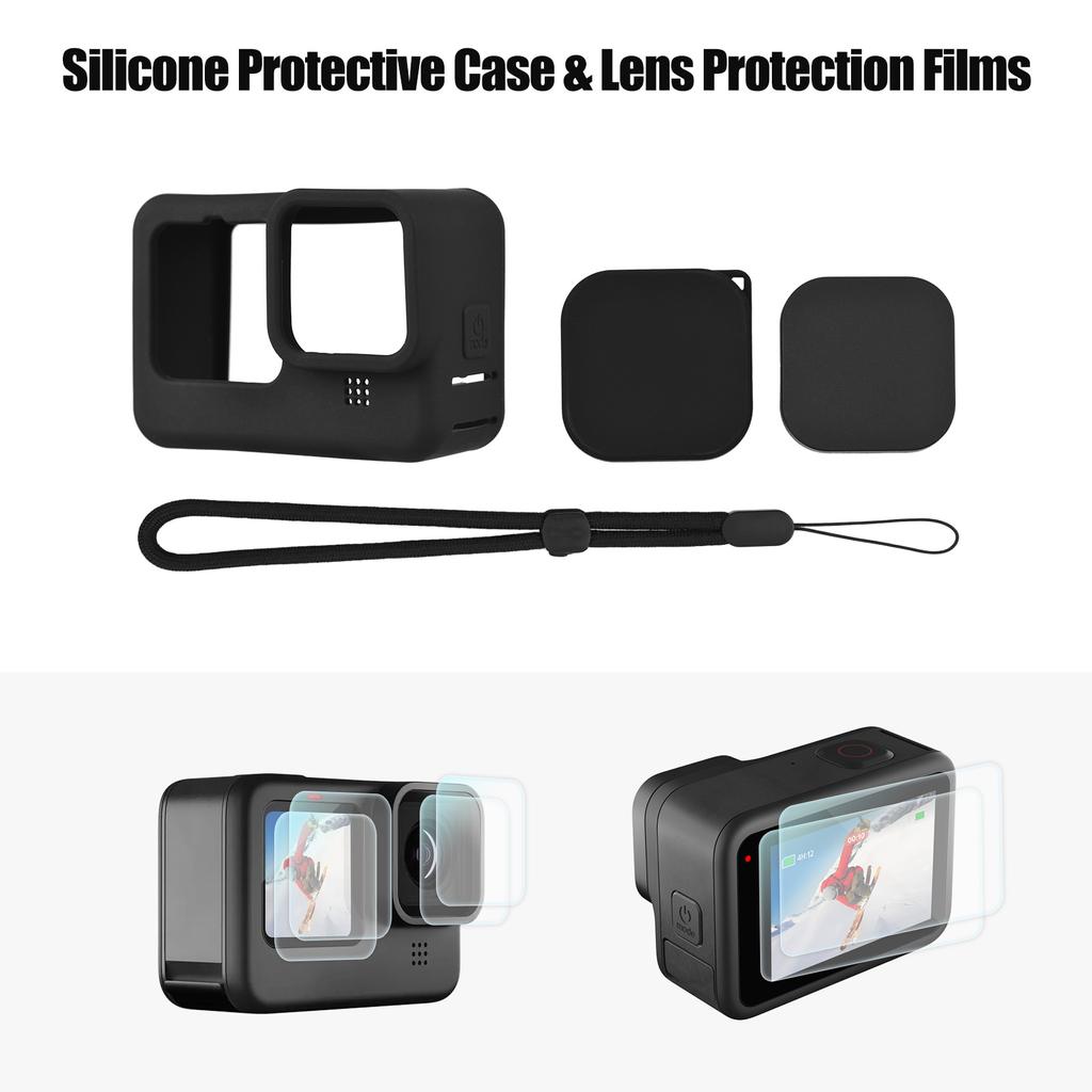 Набор аксессуаров для экшн-камеры, набор аксессуаров для спортивной камеры с водонепроницаемым боксом, силиконовым защитным чехлом, селфи-палкой