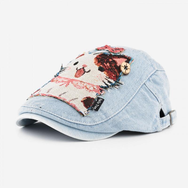 Cute Cat Patch Denim Baseball Cap Women Small Face Flattering Sweet