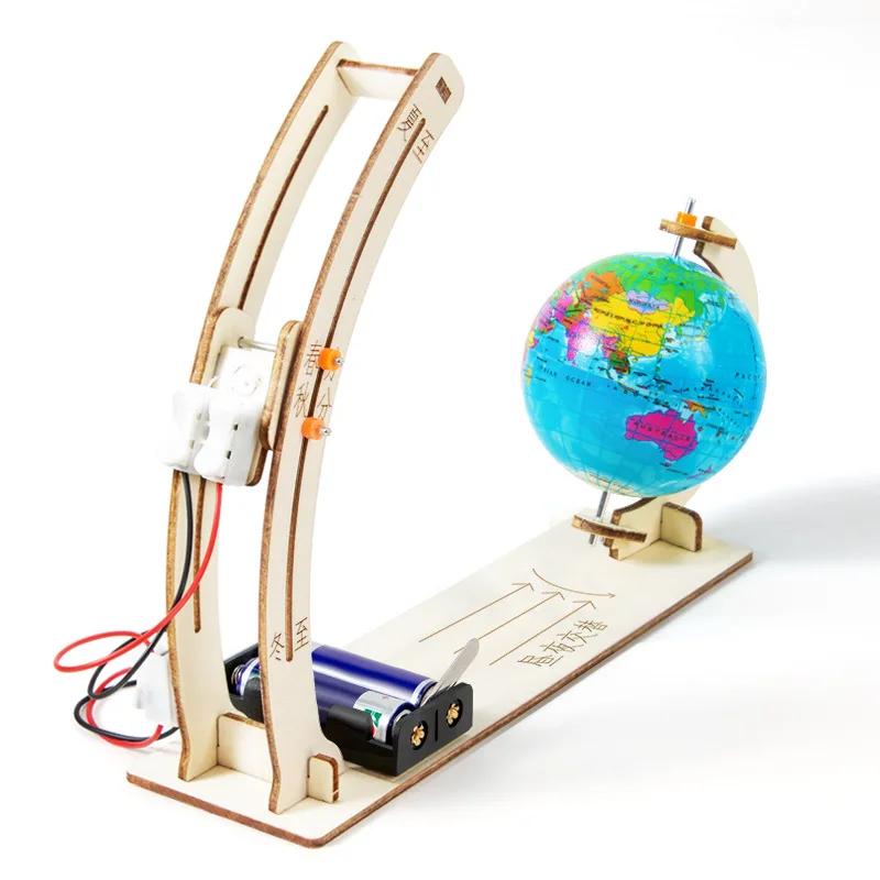 DIY Earth Model Day Night Cycle Science Kit STEM Educational Globe Toy for Kids Classroom Physics Learning Wooden Handmade Toys