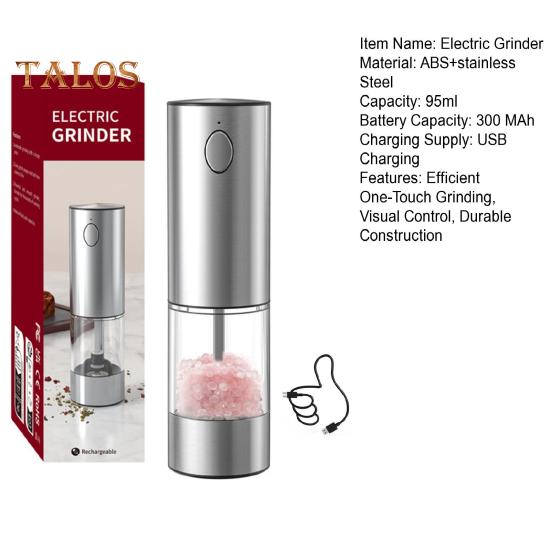 Electric Electric Salt And Pepper Grinder Rechargeable USB One-Touch Automatic Grinding Tools Adjustable Thickness LED Light Herb Crusher for