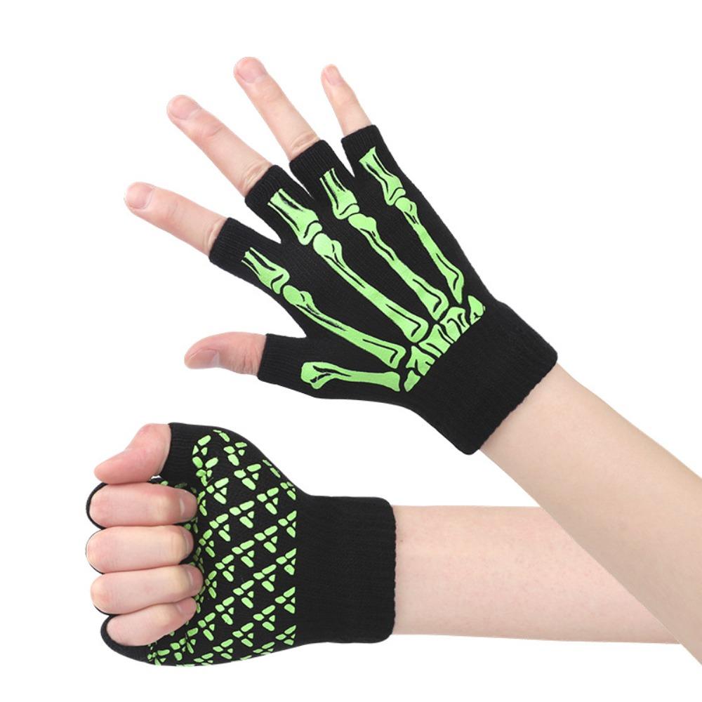 Черные Хэллоуинские перчатки-скелеты Вязаные перчатки-черепа без пальцев Панк перчатки-скелеты Мотоциклетные