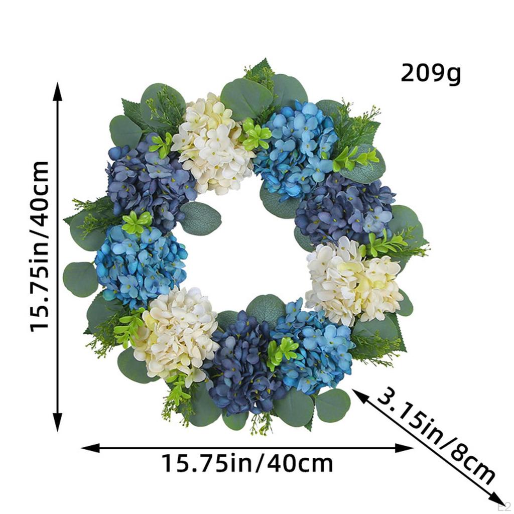 Венок из гортензии, летние венки, гирлянда, большое настенное украшение, синий, белый, искусственный цветок
