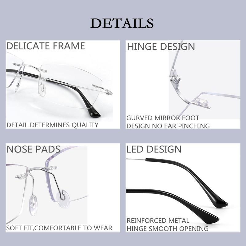 Pure Titanium Rimless Diamond Cutting Man Woman Glasses Frame Anti Blue Light Reading Glasses Men Eyewear + 1.0 1.5 2.0 2.5 3.0