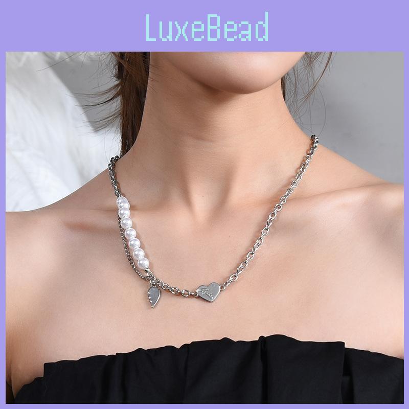 Heart Shaped Pearl Titanium Steel Chunky Necklace For Women Fashion Hip Hop Style
