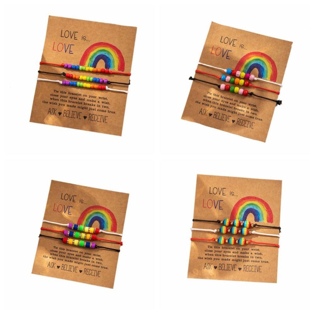 3 шт./набор Бохо Радужный Браслет из бусин Сердце Любви Дружба Плетеный Веревочный Парный Браслет Пара