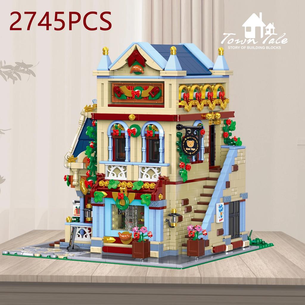 2745PCS Bear Toy House Building Blocks Creative City Street View MOC Bricks Model Desktop Display Ornaments Kids Holiday Gifts