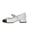 Fashion Retro Square Toe Chunky Heels Mary Jane Shoes  New Color Matching Bow Chain Pumps Outdoor Dress Soft Ballet Shoes 2024