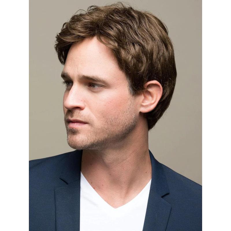 Синтетический парик Короткие парики Мужские натуральные вьющиеся парики для мужчин Светло-коричневый многослойный парик Термостойкое волокно Ежедневное использование Вечеринка Косплей