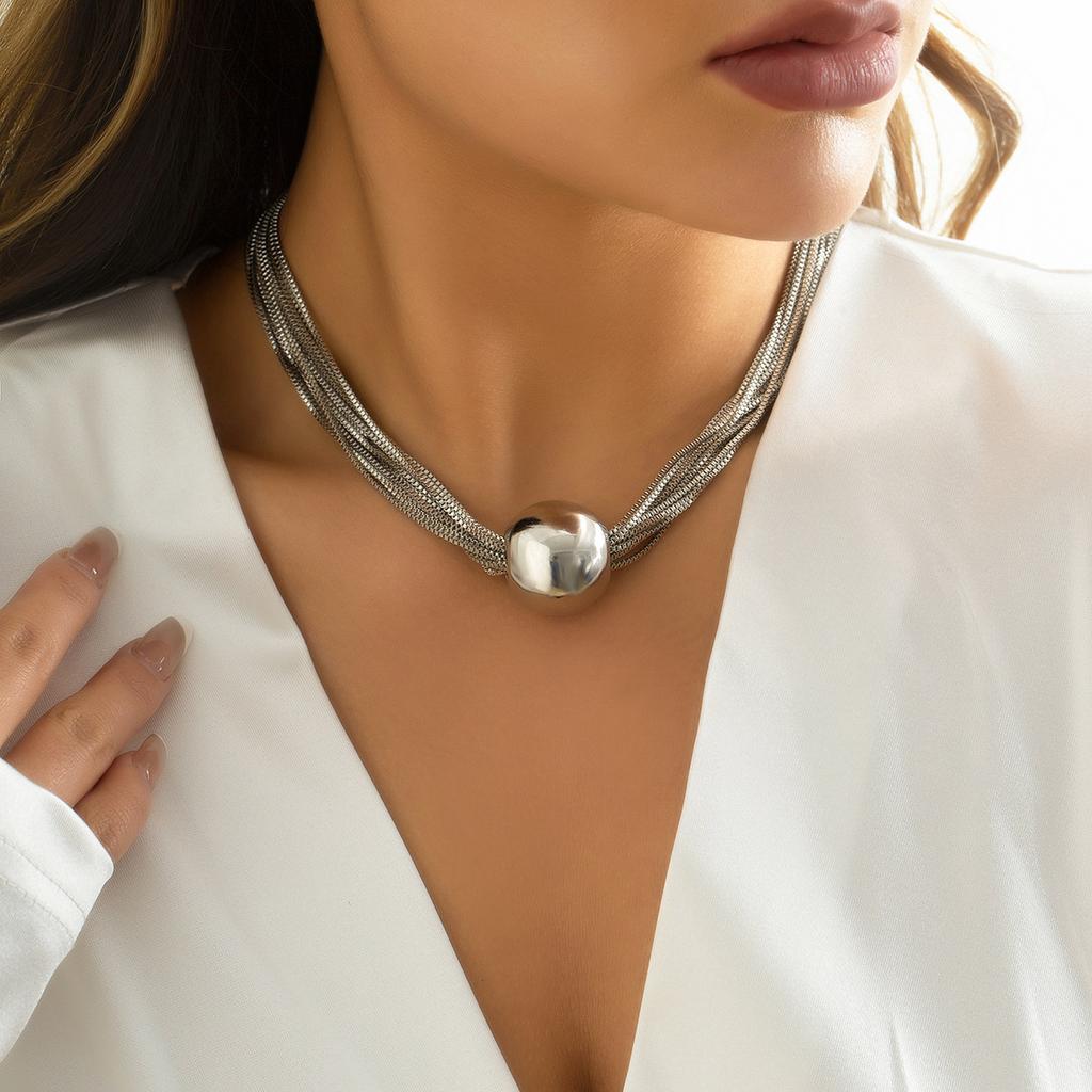 A Stylish Multi-layer Necklace With Exaggerated Fashion Round Beads Decoration, American Style Tassel Chain for Women