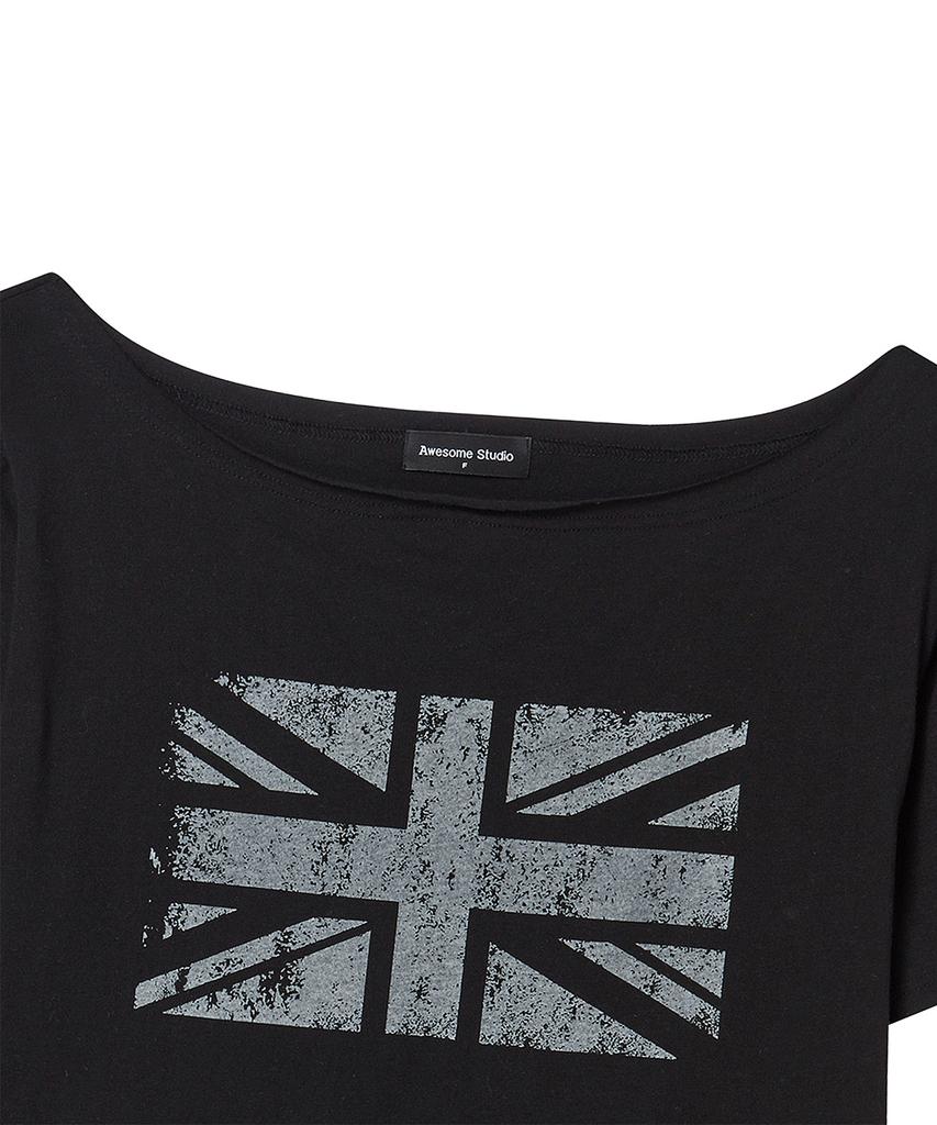 AWESOME STUDIO Union Jack One-Shoulder T-Shirt Black