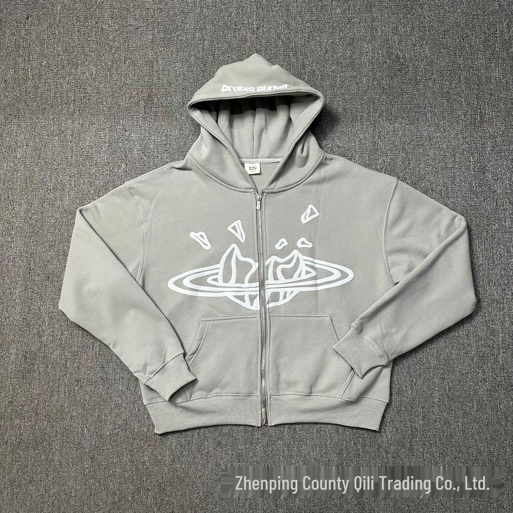 American Trendy Multicolor Graphic Double-Layer Cardigan Hoodie