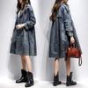 Women's Spring and Autumn Denim Windbreaker Loose and Thin Mid-length High-waist Double-breasted Fashion