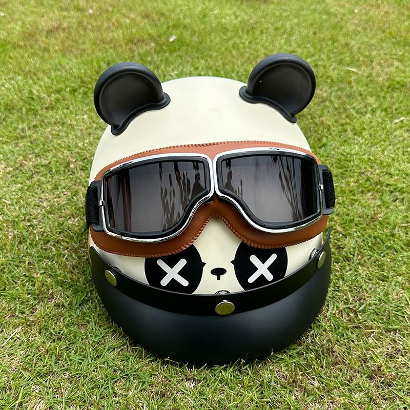 3C Certified Half Helmet Motorcycle E-Bike Cartoon Panda Design All-Season Safety Gear Men Women