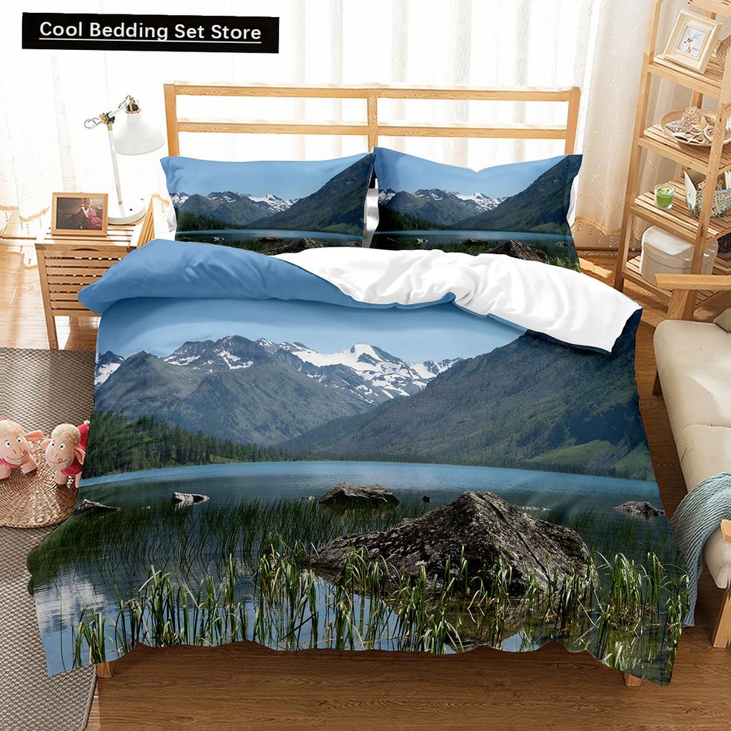 Altai Mountains King Queen Duvet Cover Natural Landscape Bedding Set Forest Lake Scenery Quilt Cover Polyester Comforter Cover