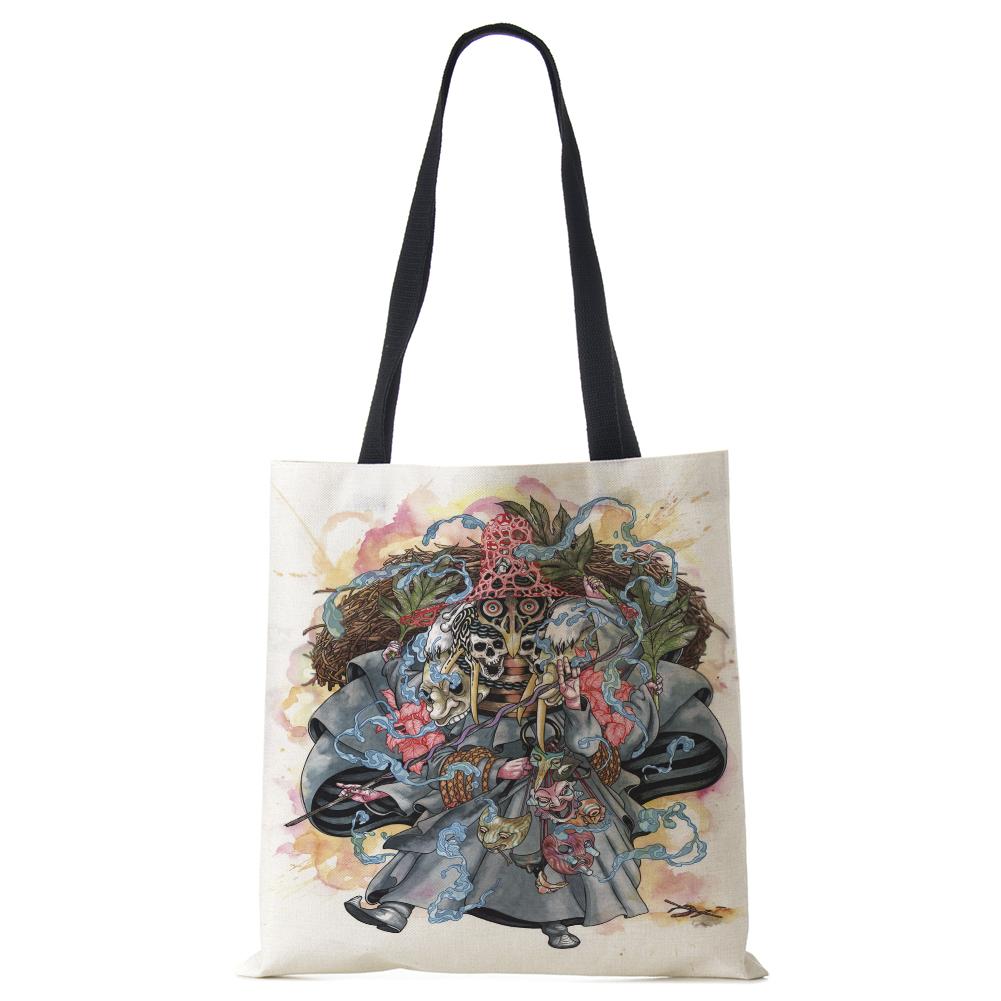 Painting Abstract Canvas Shoulder Bag Women Print Harajuku Casual Shopping Tote Bag Reusable Travel School Students Book Handbag