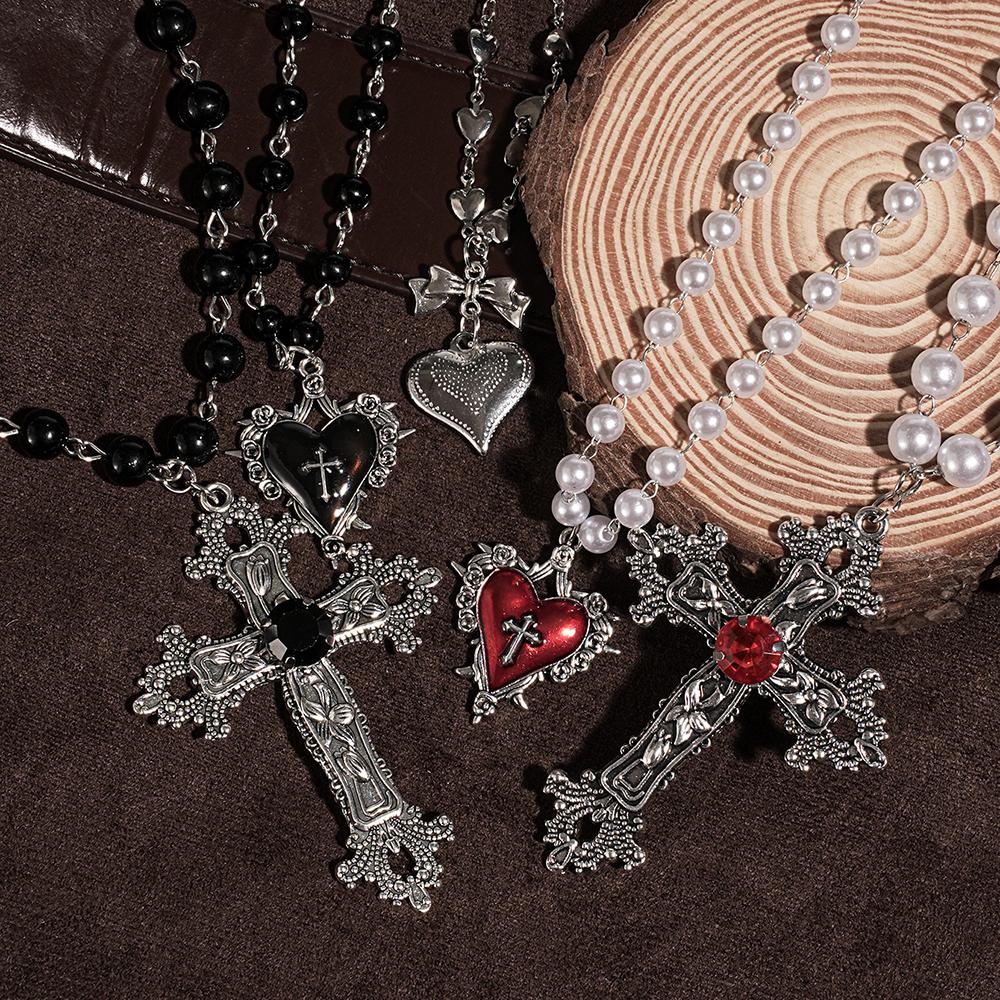 Y2k Gothic style zircon couple cross love pendant necklace, suitable for Christmas and Valentine's Day gifts for lovers and frie
