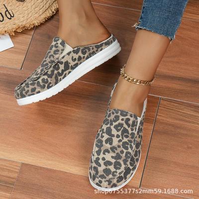 2022 Женские повседневные парусиновые полушлепанцы: Европейский и американский стиль, Большой размер, Плоский и удобный