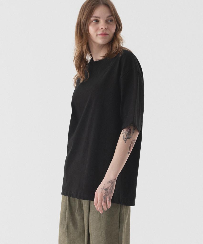 PIANER Cool Cotton Oversized Crew Neck Short Sleeve T-Shirt (Black)