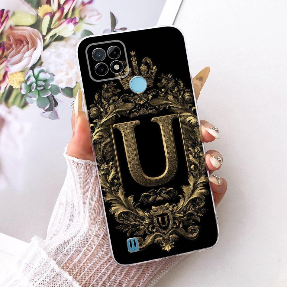 For Realme C21Y C25Y C21 Royal Crown Initial Letter Couple Phone Case For Realme C21 C 21Y C25Y Soft Silicone TPU Bumpers