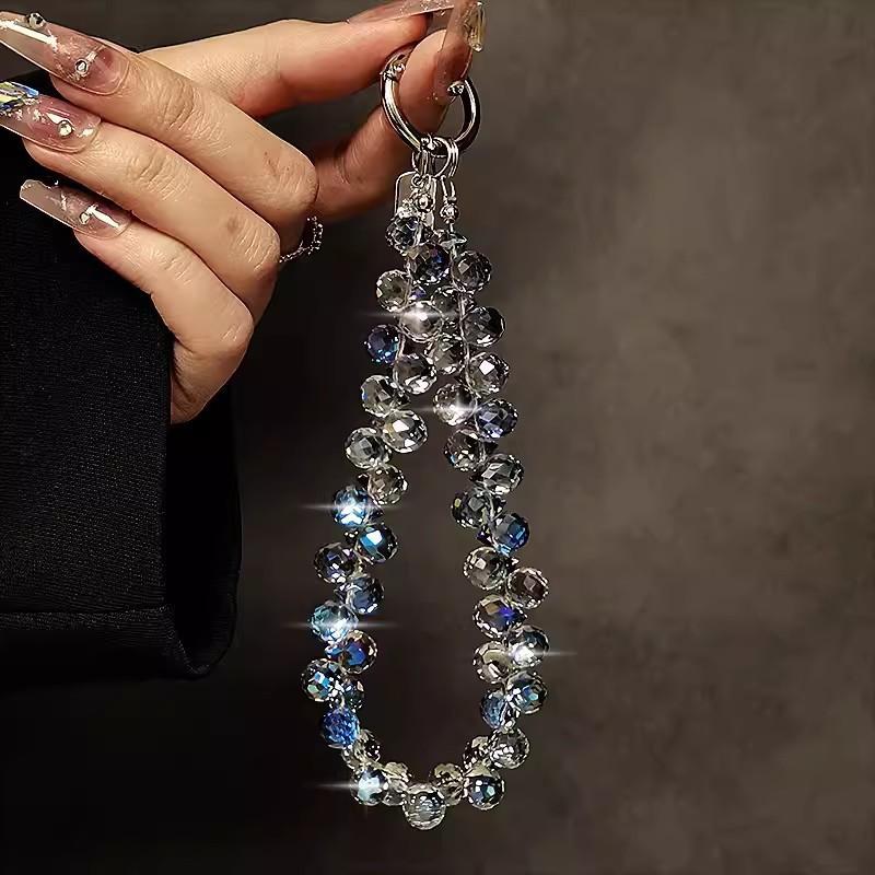 Luxury Sparkling Diamond Crystal Bead Wrist Strap Portable Chain Short Hanging Phone Charm Clip For Universal Use On Phone Cases