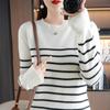 Autumn Striped Knit Sweater Women's Large Size Round Neck Loose Casual Long-sleeved Bottoming Shirt