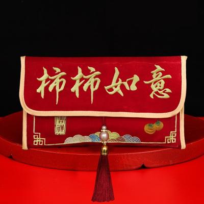 Новый Красный Конверт из Ткани Красного Цвета Вышивка Карман для Денег Большой Вместимости С Кисточкой Счастливый Мешок для Денег Свадьба