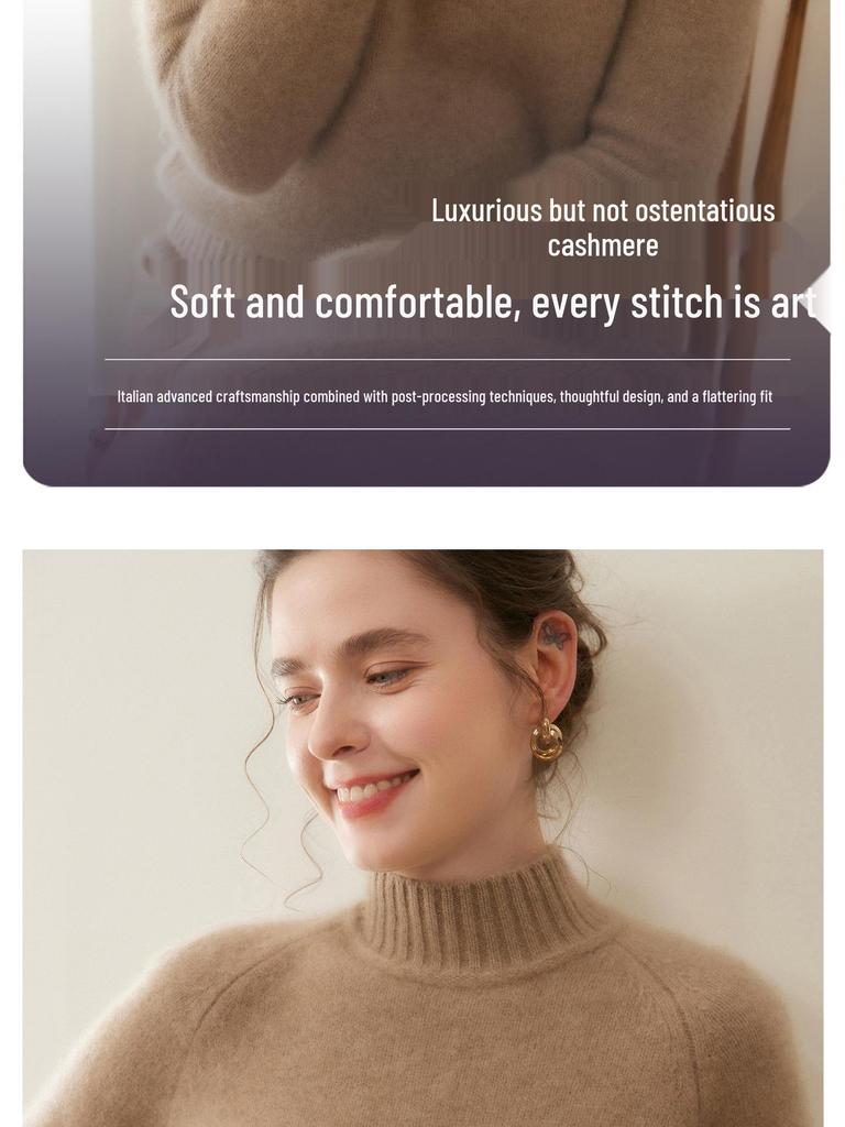 Women's Thickened Cashmere Knit Sweater: Solid Color, Loose Fit, Half-High Collar Pullover.
