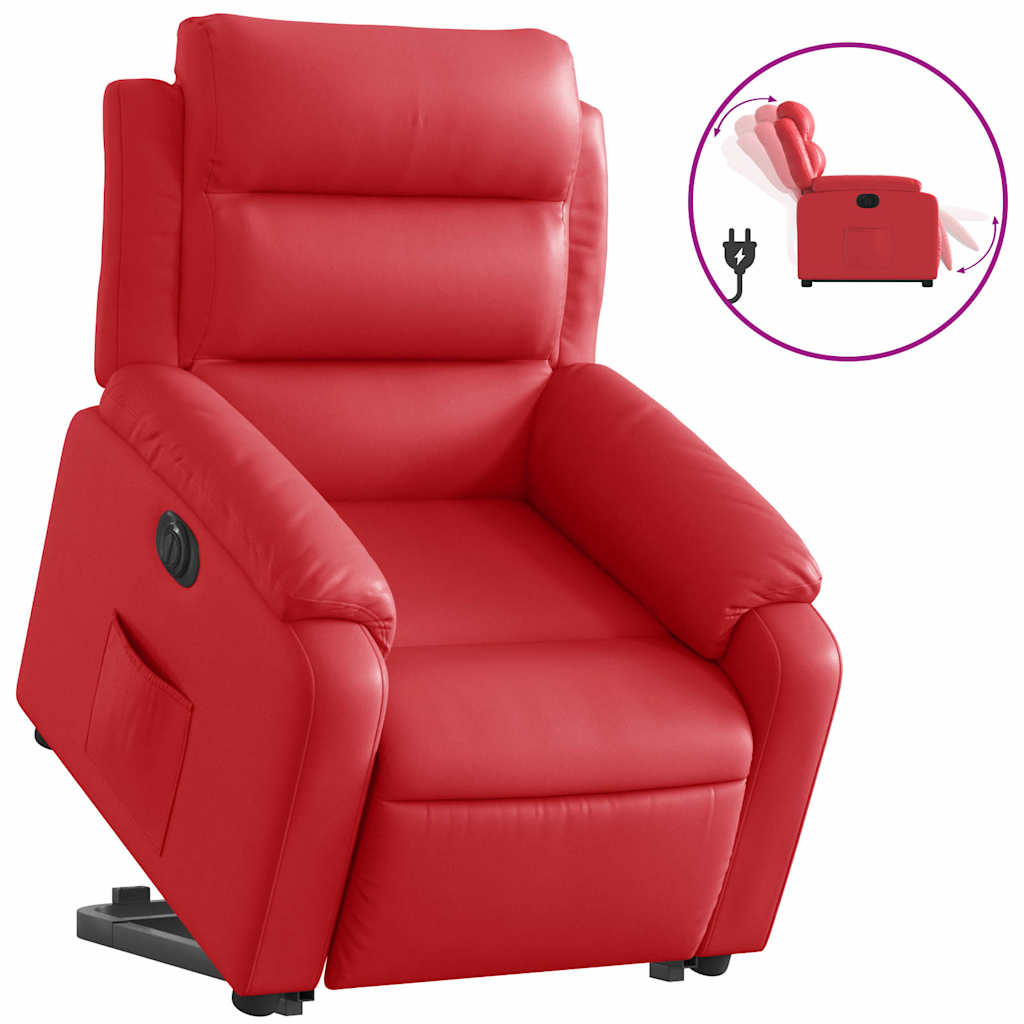 Recliner Chair with Lift Assistance Electric Red Faux Leather