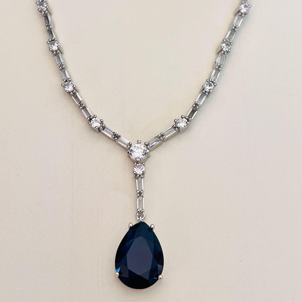 Silver Plated Diamond Round Necklace Set Diamond Necklace Set for Women