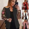 Fashion Autumn Winter Women's Small Suit Tailored Collar Rose Lace Sleeve Plus Size Casual Suit Jacket Tops