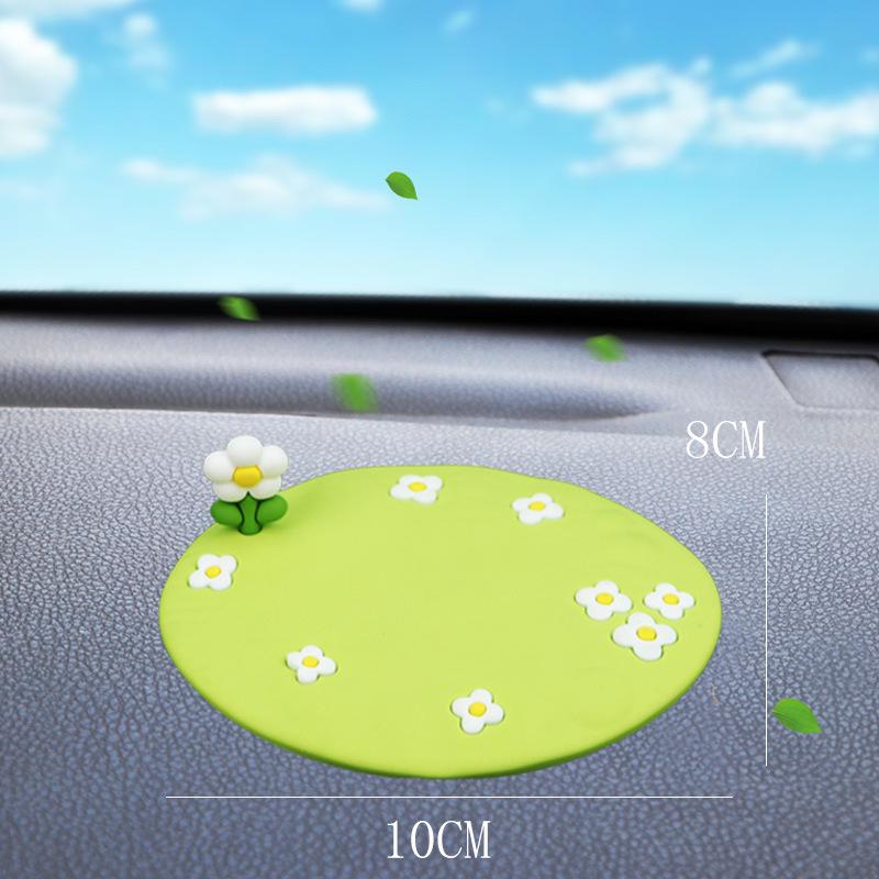 Fresh Flower Cartoon Anti-slip Car Mat – Phone Holder & Perfume Organizer for Console