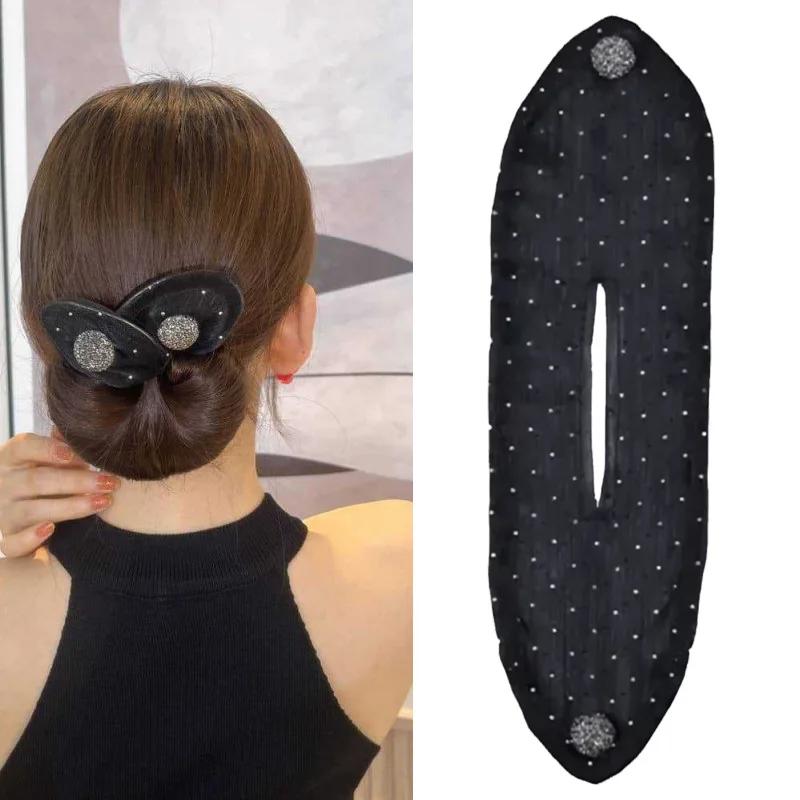 Ленивый стиль волос, женские ленты из чистой пряжи с бантом, черные пончики, повязка на голову, волшебная витая повязка на голову, простые корейские аксессуары для волос