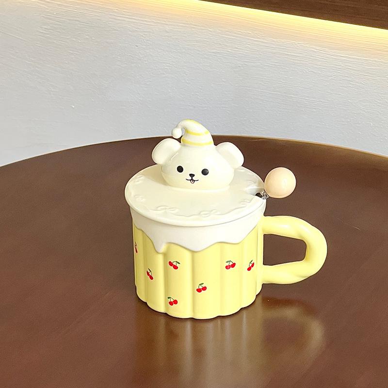 Милая девушка, кружка-медведь высокой ценности, офисная керамическая кружка с крышкой, подарок на день рождения, домашняя парная кружка