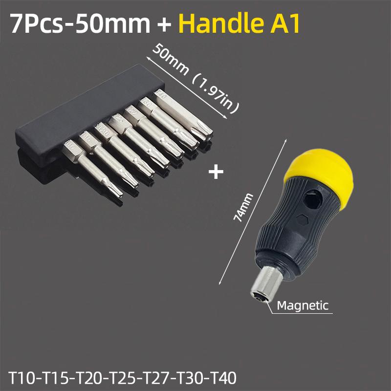 Набор насадок-звездочек T10-T40, шестигранный хвостовик 1/4 дюйма, сталь S2, магнитные, 50 мм, насадка для отвертки, трещоточная рукоятка, ручные инструменты