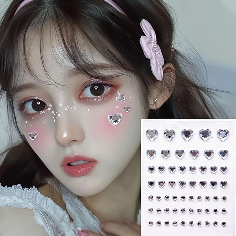 57 шт./лист Сердце Наклейки с драгоценными камнями для лица 3D Многоцветные Самоклеящиеся Стразы для DIY Фестивальной Вечеринки Макияж Глаз и Лица Деко