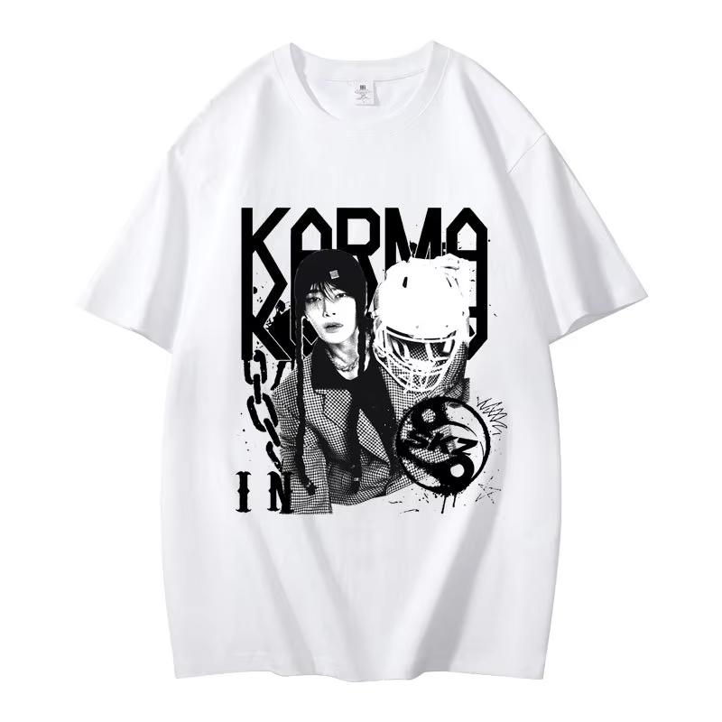 KPOP Четвертый Альбом KARMA Футболка ЧАНБИН ХЁНДЖИН ФЕЛИКС Корейская Мода Летняя Хлопковая Хип-Хоп Футболка Харадзюку Топы Уличная Одежда